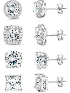 Cubic Zirconia Stud Earrings | 18 K White Gold Hypoallergenic Sterling Silver Post Earrings | Brilliant Large Simulated Diamond Halo Stud Earrings for Women Men
