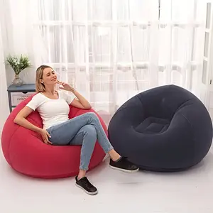 TAIMASI TAIMASI 1pc Beanless Bag Inflatable Lounge Chair, Flocking Multifunctional Portable Inflatable Sofa, Round Single Sofa For Living Room, Office Lunch Break, Outdoor Picnic Camping - Perfect For Labor Day