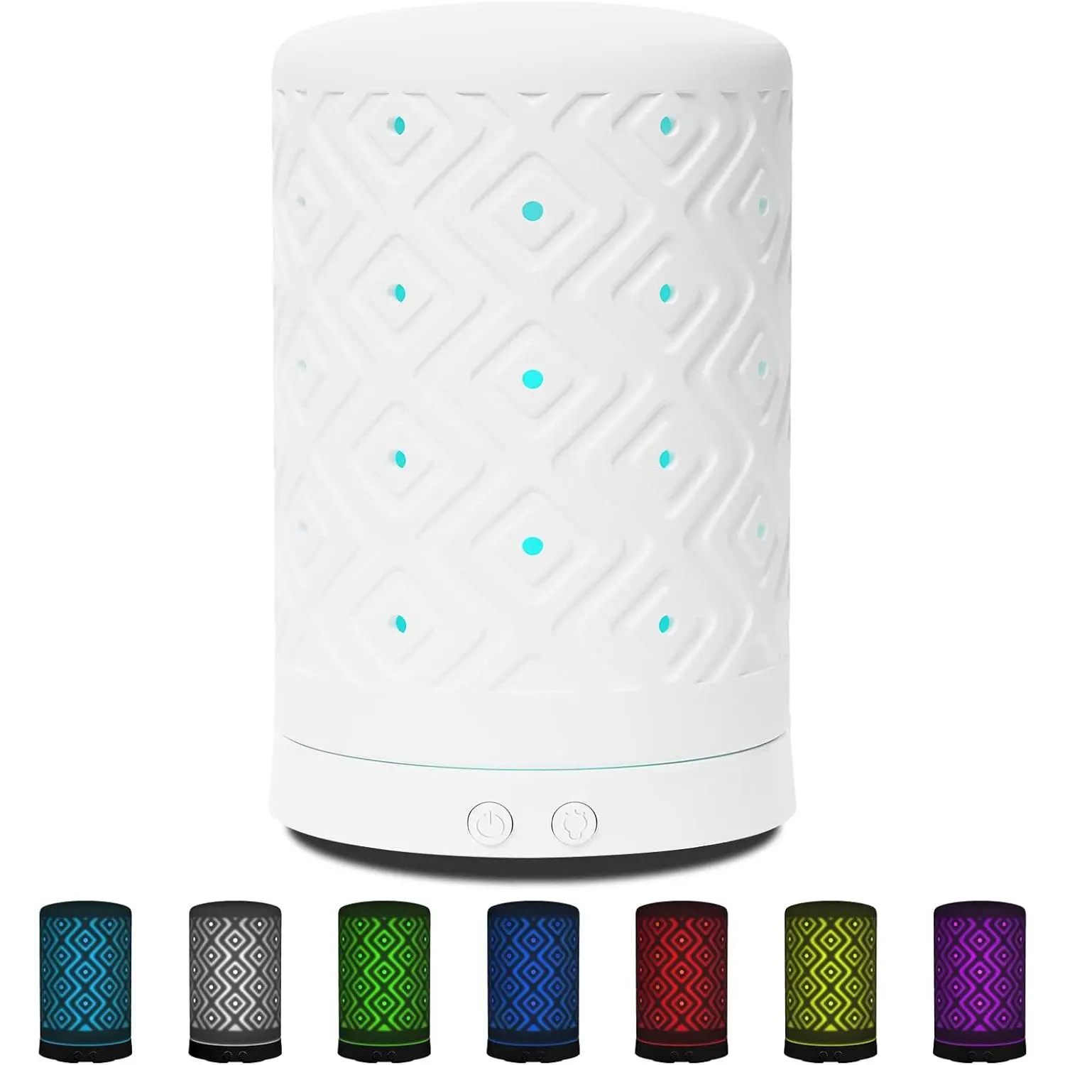 Essential Oil Diffuser Home Fragrance Aromatherapy Diffuser with 7 LED Color Changing Light and Auto Off Safety Switch Light Ceramic Diffuser White