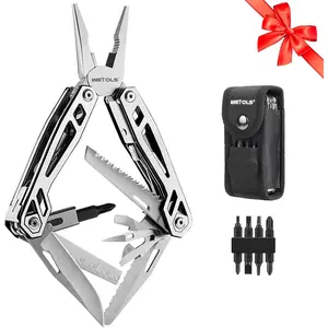 Multitool Needle Nose Pliers,21-in-1 Tool Knife with Screwdriver Sleeve,Self-locking Knife with EDC-Great for, Simple Repair, Camping, Hiking