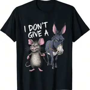 I Don't Give A Rats Ass Funny Graphic T-Shirt For Men - Black Casual Crew Neck Tee With Humorous Mouse & Donkey Design, Machine Washable, All-Season Comfort Fit,100% Pure Cotton Short Sleeved Shirt Novelty Graphic T Shirt funny tshirt Undershirts Tees