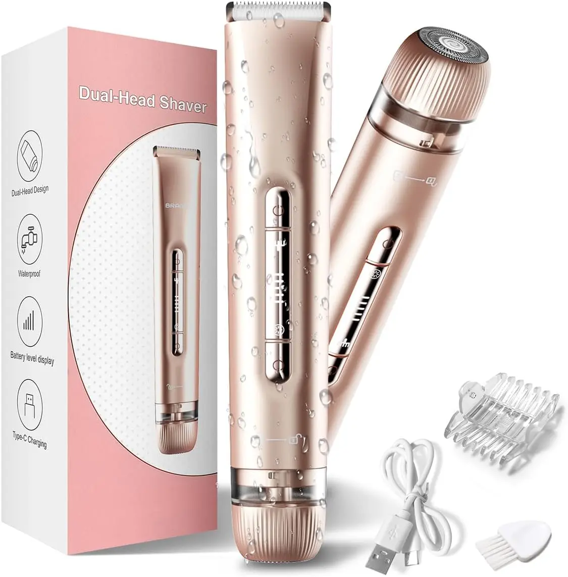 Bikini Trimmer for Women,2 in 1 Womens Electric Razors for Underarm Legs | Dual Head Shaver for Lady Facial Pubic Private Area,IPX7 Waterproof Wet & Dry,Painless Ceramic Blade,Lightweight