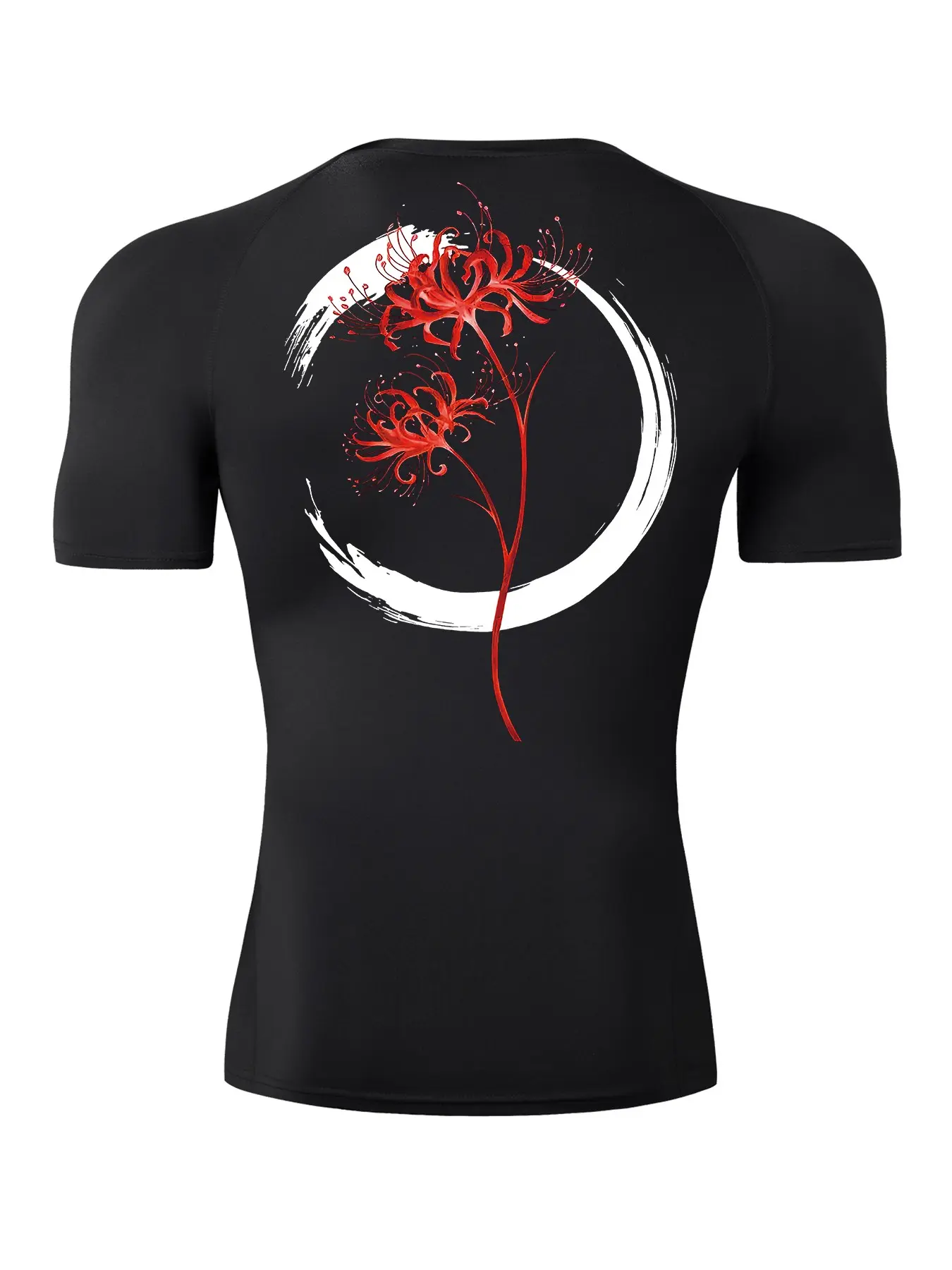Red Spider Lily Floral Print Short Sleeve Compression Shirt for Men, Summer Athletic Quick Drying Breathable T-shirt, Gym Workout Running Rash Guard Undershirt Baselayers Activewear Sportswear, Athletic Compression Shirts