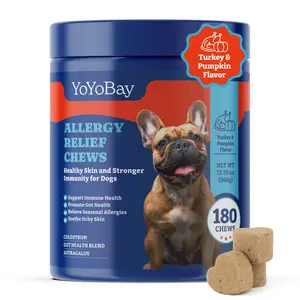 Dog Allergy Relief Chews – 180 Soft Chews, Turkey & Pumpkin Flavor - Immune Support & Itch Relief with Colostrum, Astragalus Root, 6-Strain Gut Health Blend