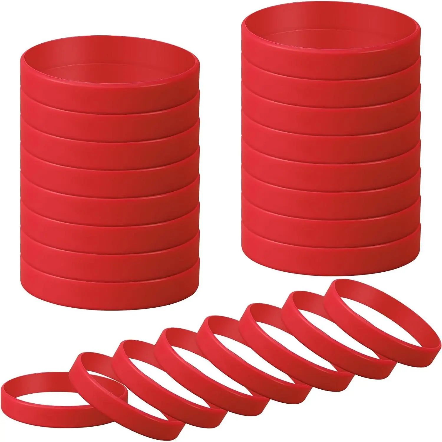 24 Pcs Plain Solid Color Silicone Rubber Elastic Sports Wristbands for Women Men Teen Party Decorations Gifts (Red)