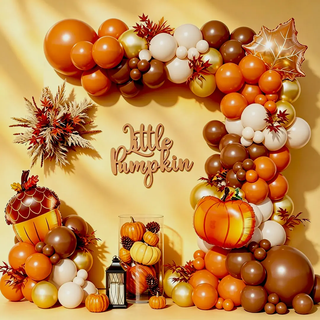 137-Piece Latex Fall Thanksgiving Balloon Kit, DIY Easy Large Set with Orange, Coffee Brown, White Sand Boho Balloons for Autumn Birthday & Baby Shower Party Decorations