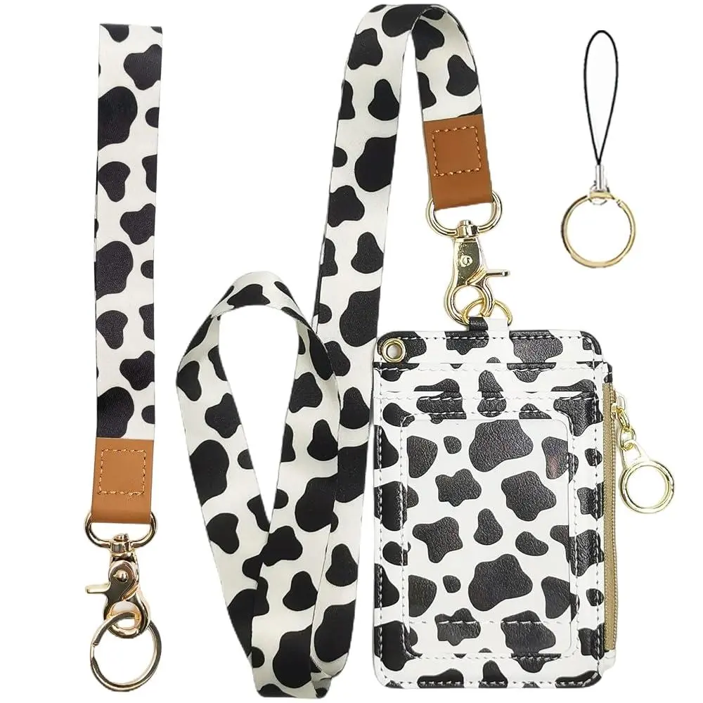 bolimoss Mushroom Lanyard for Id Badge, Cute Women Lanyard with Wallet,ID Badge Holder with Neck & Wristlet Lanyard, VintagePu Leather Zip Id Case Wallet with Removable Lanyard, Keychain Wallet