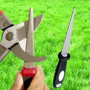 [Diamond Sharpener Tool] 2-in-1 Diamond Grinding Stone File & Steel Knife Sharpener - Ergonomic Handle, Multifunctional Gardening Tool Sharpening System, No Assembly Required, Red & Black Design for Scissors, Knives, and Tools