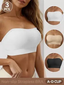Stay Put Bandeau Bra, Strapless Bra Wireless Seamless Comfort Day , Breathable Minimalist Push Up