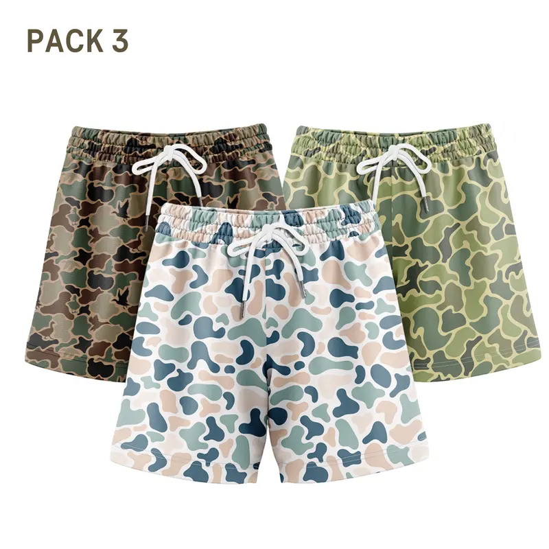 Pack 3 Duck Camo Shorts for Men Lightweight 5 Inch Inseam Gym Training & Casual Wear in Assorted Camouflage Patterns