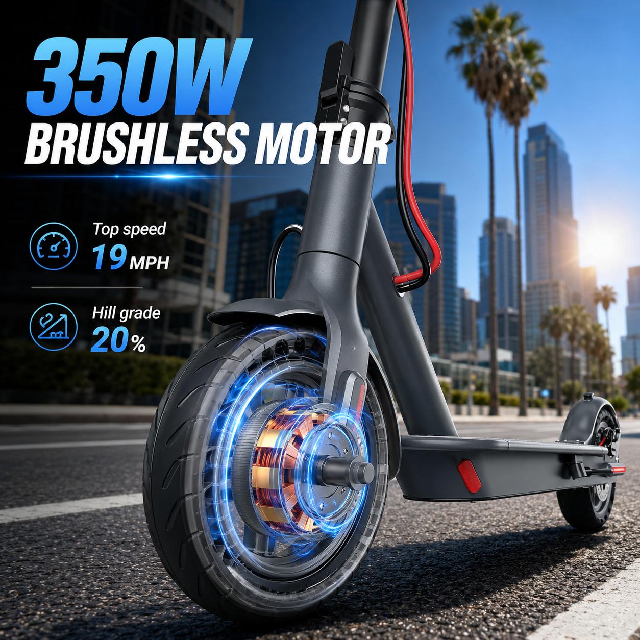 350W Brushless Motor Foldable Adult Electric Scooter, 19 Miles Range Smart App Control Commuter E-Scooter with LCD Display