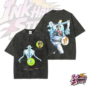 Josuke Higashikata, and his Stand, Soft & Wet.--Short Sleeve Cotton Unisex Retro wash Tee