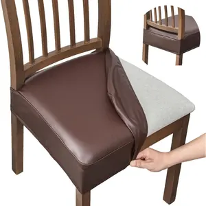 Dining Chair Covers Set of 4, Waterproof PU Leather Stretch Chair Seat Slipcovers Soft Removable Washable Chair Covers, Kitchen Chair Seat Covers Protectors Dining Room, Pu-Coffce