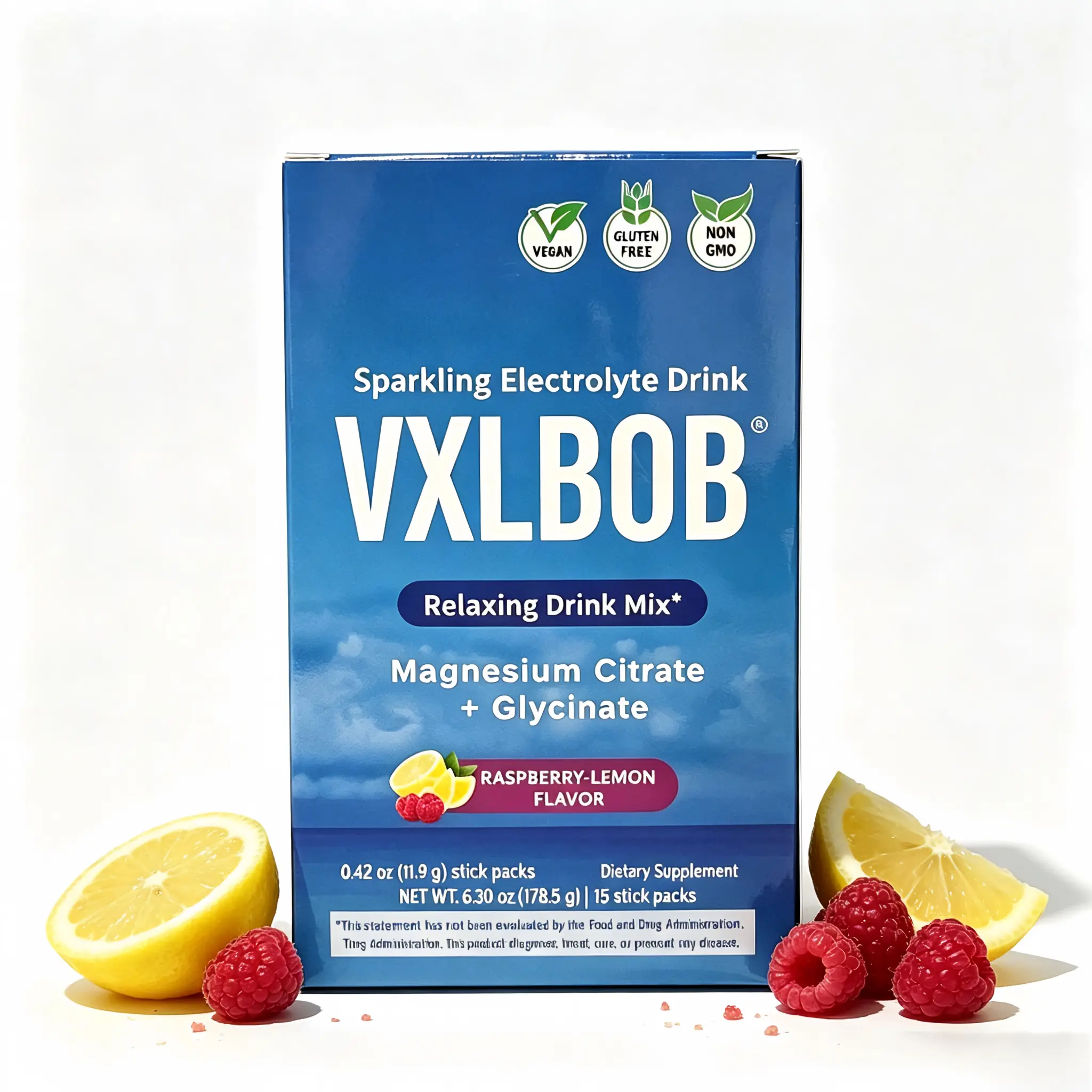 VXLBOB (15 Sticks) Bubble Relaxing Drink Blend - Anti-Stress Drink Blend - With Ionized Magnesium Citrate + Glycine - Raspberry Lemon Flavor