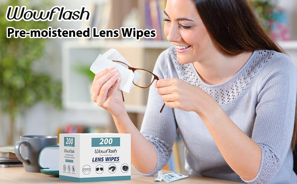 200 Count Lens Wipes for Eyeglasses, Eyeglass Lens Cleaning Wipes Pre-moistened Individually Wrapped Sracth-Free Streak-Free Eye Glasses Cleaner Wipes for Sunglass, Camera Lens, Goggles