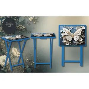Butterfly Folding TV Trays - Handcrafted Wooden Serving Trays with Glitter