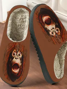Funny Gorilla Expression Cotton Slippers, Fun Animal Style, Plush Lined Anti-Slip Thick Sole, Home Warm Winter Shoes