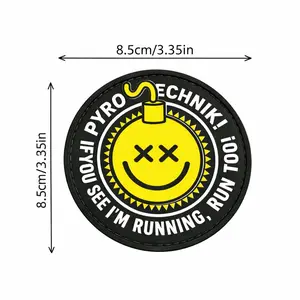 Tactical Embroidery Sewing Supply Patch - Funny Pyro Technician Themed Patch with Bomb Smiley Design, "If You See Me Running, Run Too" Motif, Hook Loop Fastener (hook loop fast)