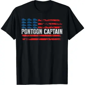 100% Cotton Boating Pontoon Captain 4th of July Pontoon Boat T-Shirt