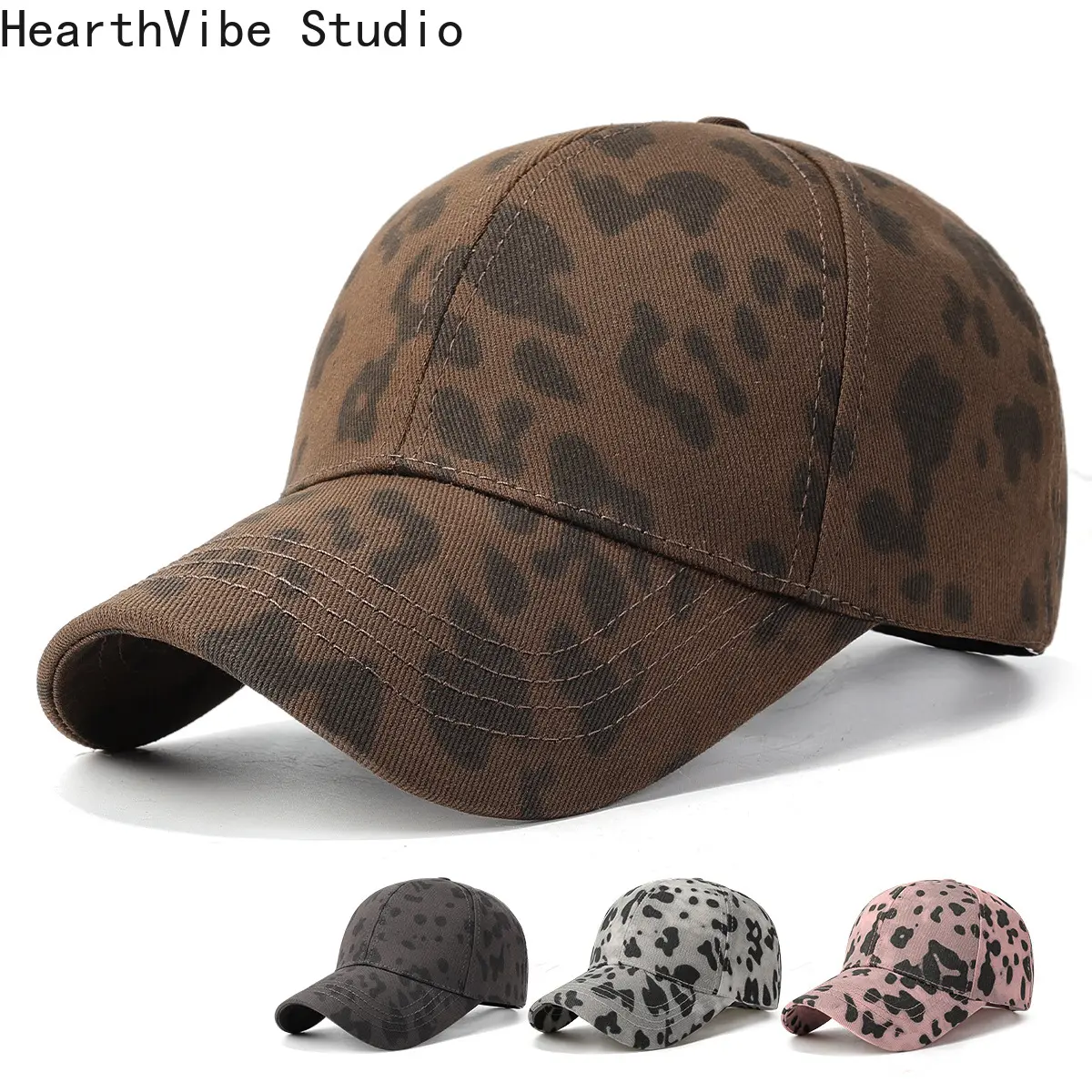 Women's Leopard Vintage Snapback Hat - 4-Season Korean-Style Structured Baseball Cap, Minimalist Western Duckbill Hat for Outdoor Sun Protection, Leopard Vintage Hat