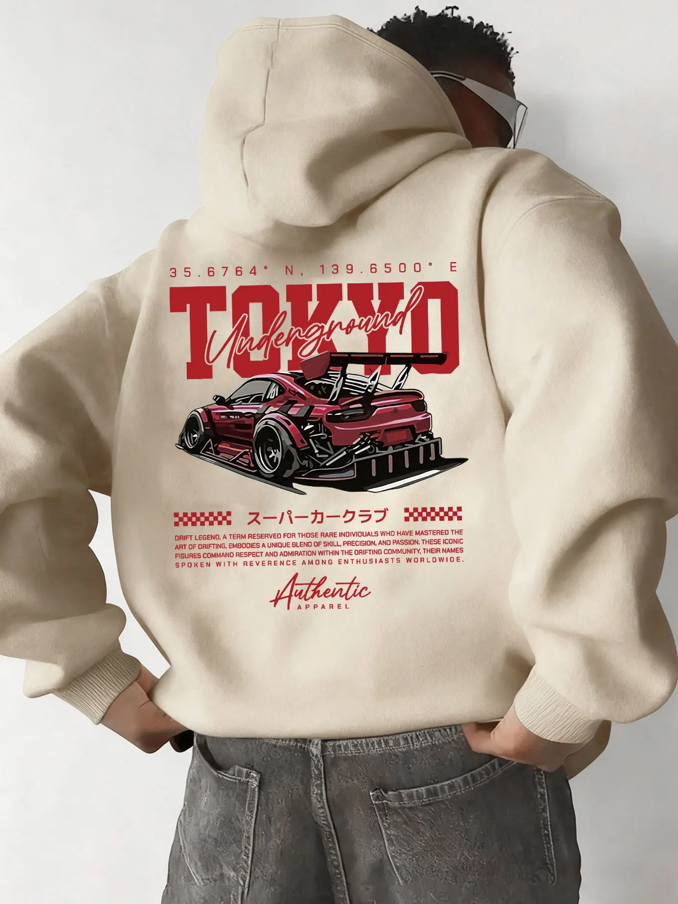Unisex Hooded Fleece Sweatshirt, Racing Car Print Design, Vintage American Style, Casual Loose Fit, Fall & Winter Fashion