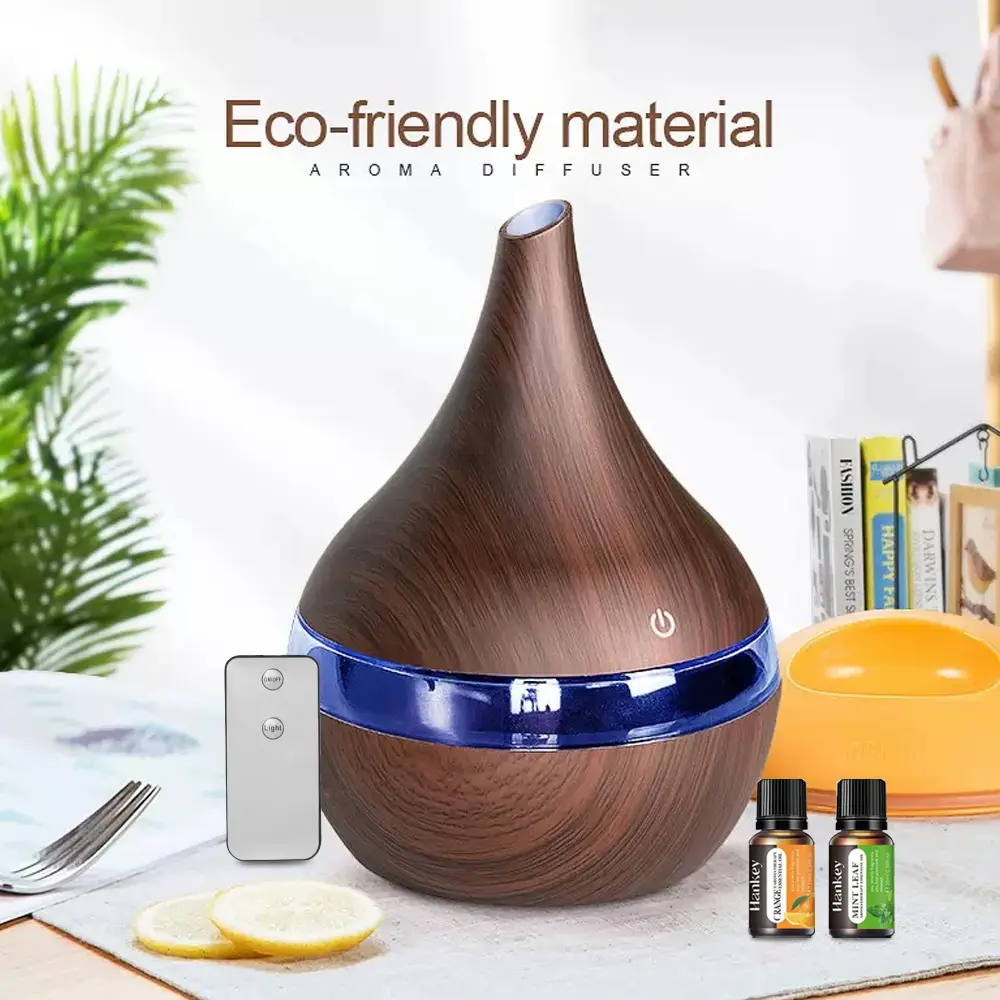 Ultra-Quiet Sleep Humidifier with Night Light 300ml Remote Control Cool Mist Diffuser for Essential Oils Aromatherapy Fragrant Oil Vaporizer Eco-friendly PP Material machine nontoxic product paraniños adultos mini Scented Home favor waterless