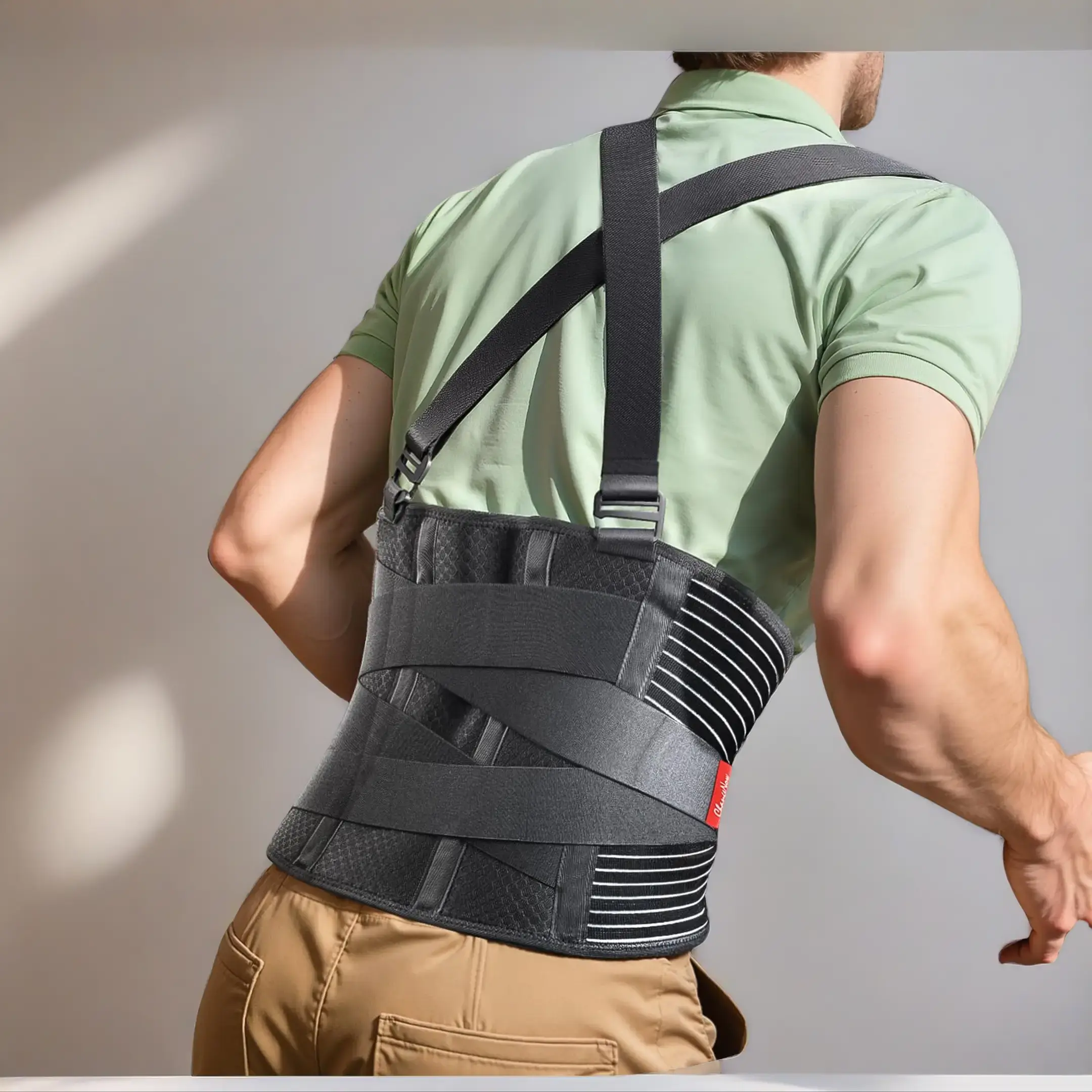 Adults' Adjustable High Support Protective Back Brace - Breathable Athletic Mesh Lumbar Support with Removable Suspenders, 4 Bars, Anti-Slip Strips for 360-Degree Protection, Back Pain Relief, Work & Post-Surgery Recovery, Adjustable High Support Protecti