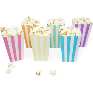 Mini Popcorn & Candy Favor Treat Boxes for Birthday Bridal and Baby Shower Assorted Striped Design 36 Count (Rainbow Pastel Mix)
