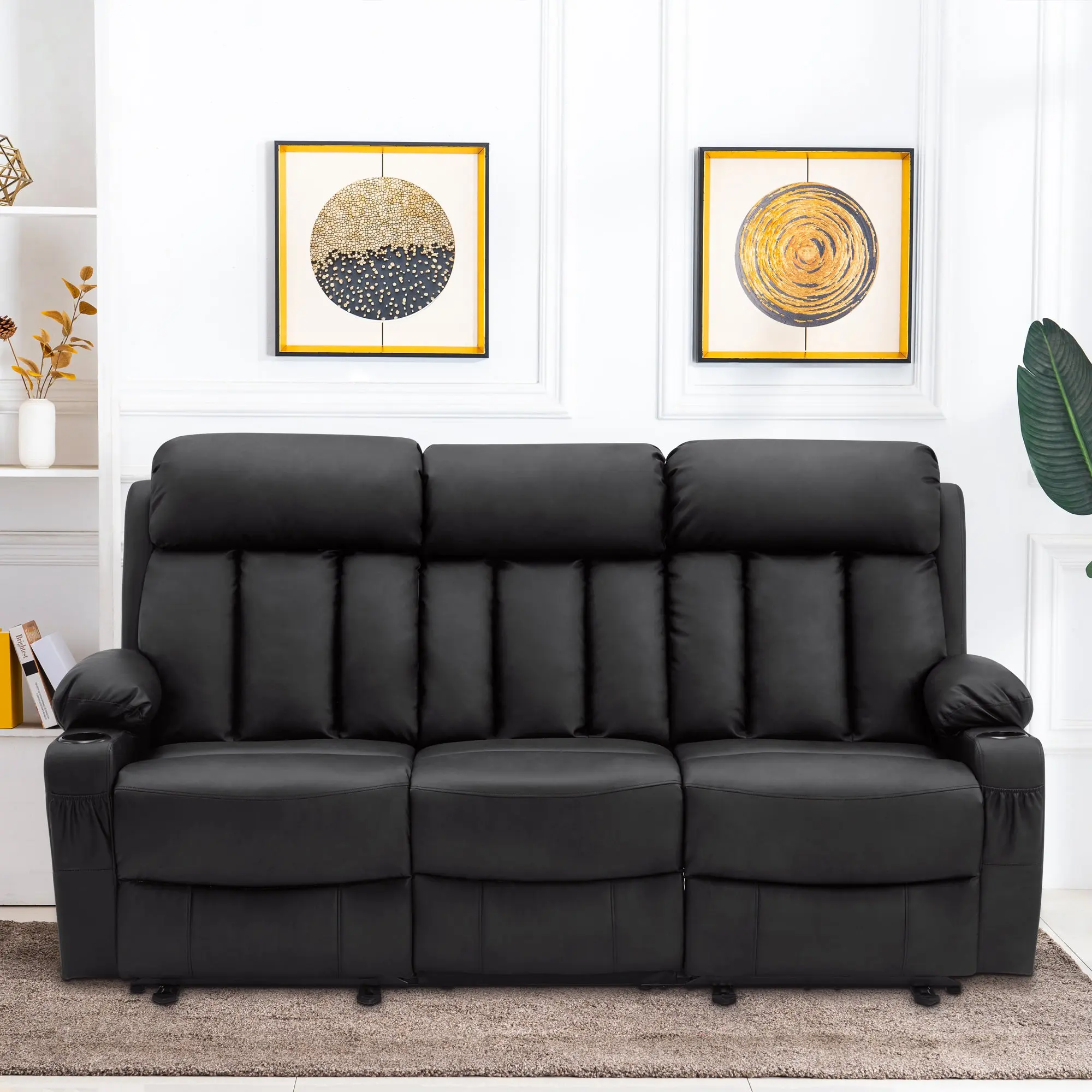Power Reclining Sofa with Heat and Massage, Faux leather 6077