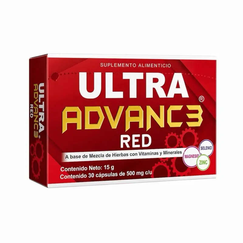 Ultra Advance3 Red Multivitamin 30 Capsules herbal mix Reinforced Formula (500 mg ea) - Dietary Supplement Turmeric, Vegan, Gold Version Natural Edible