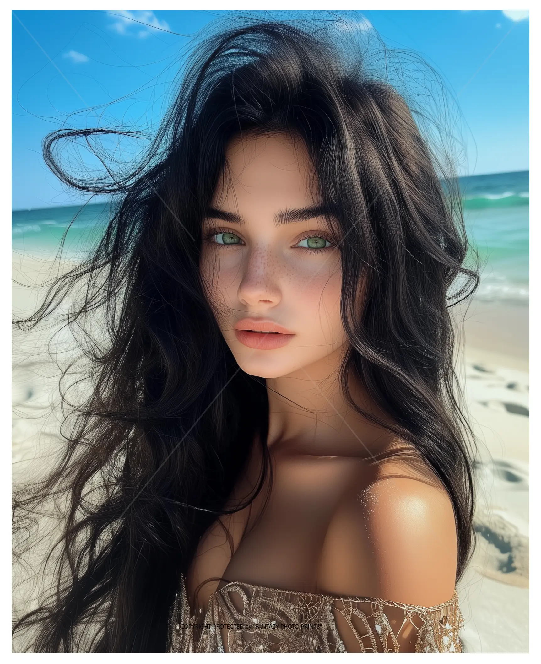8x10 Photo Art Print Photography Semi-Gloss Pretty Female Beach Portrait Brunette Woman Artwork #95110