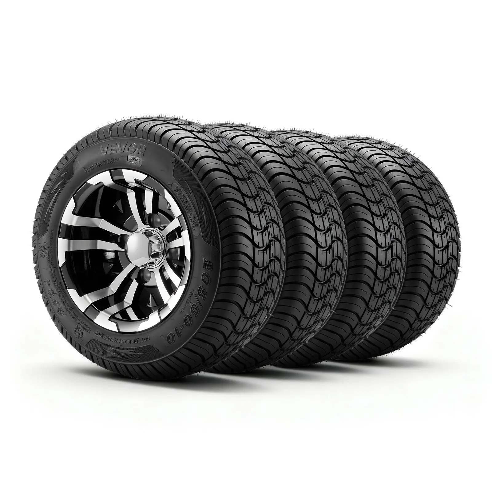 VEVOR Golf Cart Wheels, 10" 205/50-10 Black Aluminum Alloy Golf Cart Tires and Wheels Combo (Set of 4) Fit Club Car, EZGO, Yamaha, 4 Ply Rubber 4-Lug Lawn Mower Tires & Rims, 675 lbs Load, All-Terrai, Lawn Mowers, 60% Carbon Black