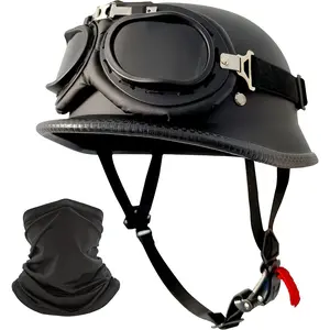 Motorcycle Helmet German Style Half Helmet Skull Cap Adult Men Women Shell Helmet, DOT Approved Retro Face Helmet for Cruiser Scooter Chopper (XL)
