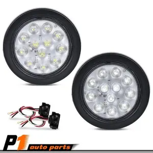 2pcs 4 Inch Round 12 LED Reverse Backup Tail Lights Trailer Truck Clear Lens 12V
