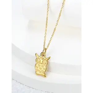 Golden Stainless Steel Owl Shaped Women's Pendant Necklace with Cute Retro Mysterious Charm for Daily Wear & Parties