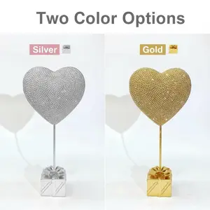 Luxury Crystal Heart Sculpture, Sparkling & Silver Color Heart Ornament with Gift Box Base, Romantic Table Centerpiece Decoration