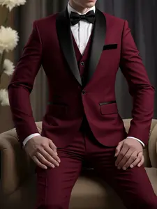 Men's 3pcs Slim-Fit Suit Set - Large Size Wedding, Business & Formal Attire with Vest, Pants & Tie - Solid Color Suit for - Wear (Hand Wash/Dry) - Professional & Wedding Uniforms 3pcs