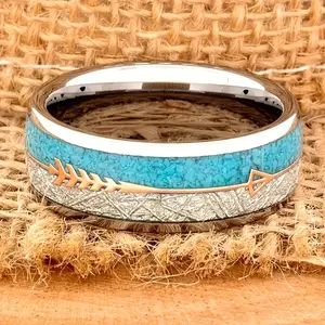 Tungsten Steel Comfort Fit Ring with Arrow Design - Elegant Men's Imitation Turquoise Inlay Ring, Ideal for Wedding & Engagement