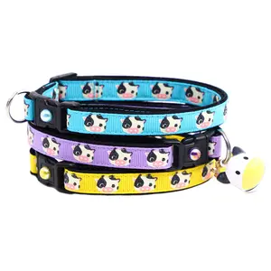 Cute Cows Breakaway Safety Handmade Cat Collar by Pugs2Perisans with Matching Jingle Bell & Charm Cowboy Farm Cute