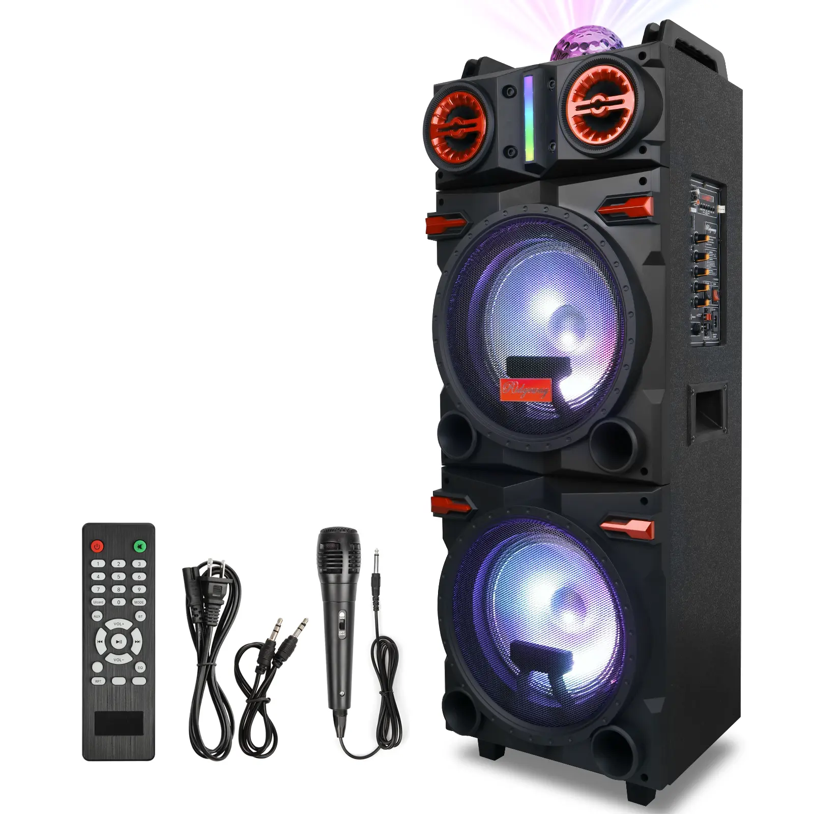 Dazone Wireless Bluetooth Hi-Fi PA Speaker - Dual 10" Subwoofers, 3" Tweeters, 4500W Peak Power, Rechargeable, Karaoke Machine with Guitar Audio Support, Smartphone Compatibility, Cable Inlet, Flashing Light, Telescopic Rod (Indoor/Outdoor Use)