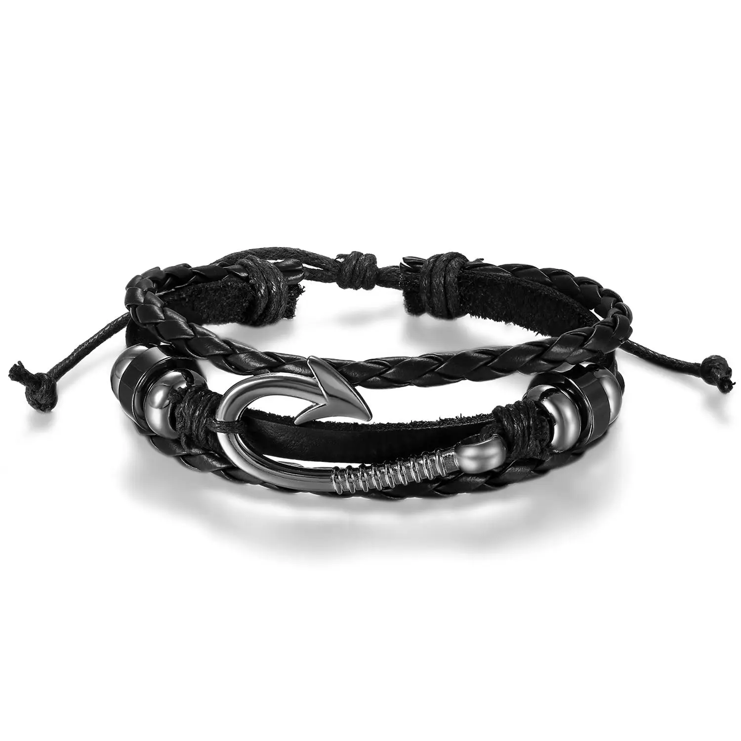 OIDEA Handmade Boho Braided Leather Bracelet for Men Women, Multilayer Jewelry with an Adjustable Beaded Fish Hook Clasp, Bead Bracelets, Jewelry Bracelet