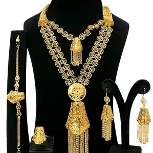 Beautiful Arabic Design Necklace Set with Intricate Gold Tassels and Matching Earrings for Festive Wear