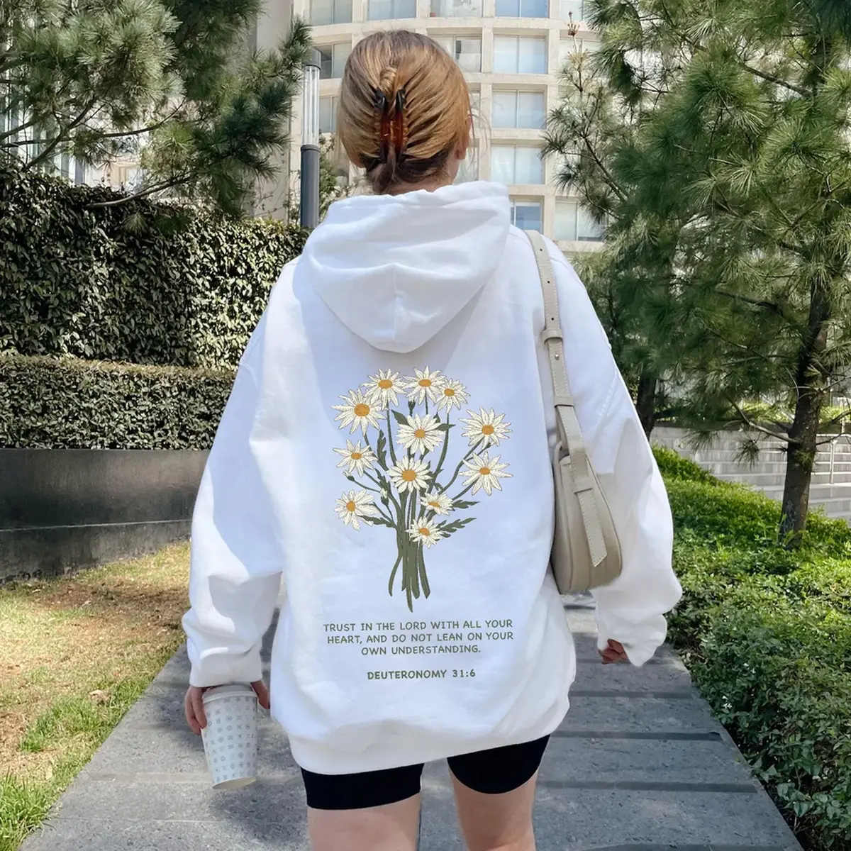 Trust in the Lord Bible Verse Back Design Hoodie, Good News Daisy Hoodie, Christian Hoodie, Aesthetic Christian Gift, Trendy Church Hoodie