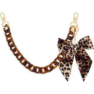 Acrylic Bag Charm Lanyard, Leopard Print Bow Accent Chain, Vintage Handbag Decoration Chain for Women