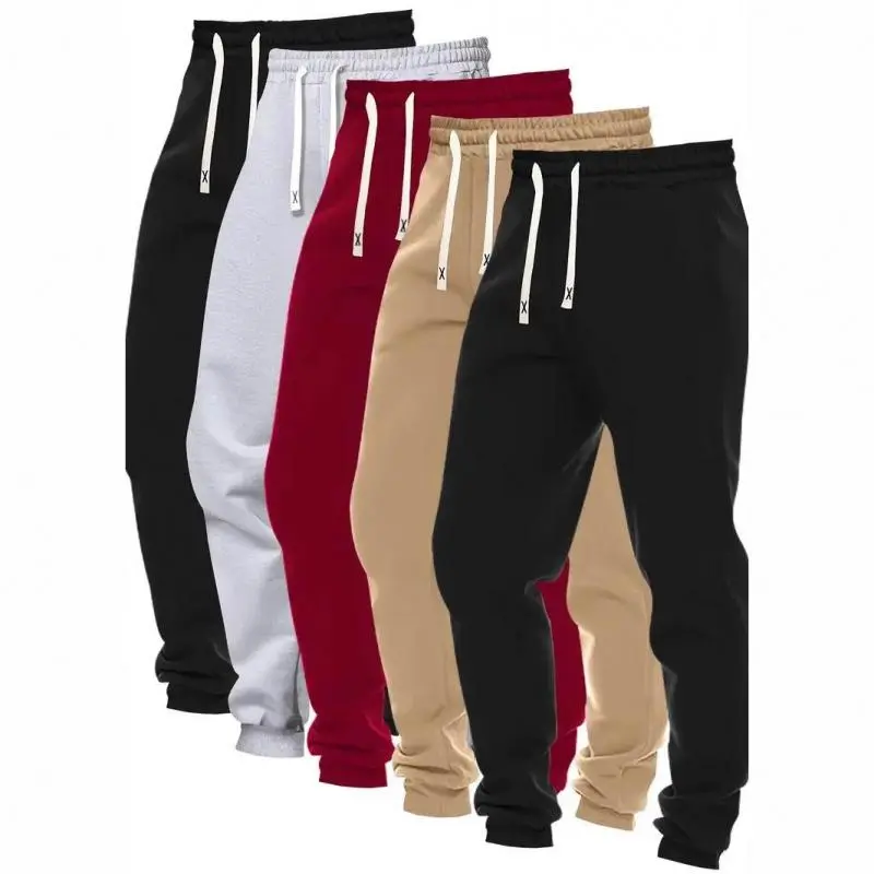 Men's 5-Pack Knitted Sports Pants, Casual Solid Color Polyester Joggers with Pockets, Drawstring Waist and Slight Stretch