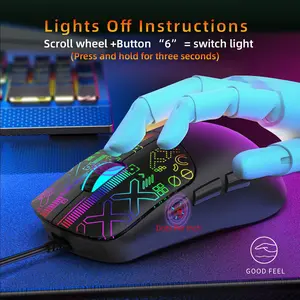 Hxsj-S100 Wired Mouse, Laser Engraved Glowing Craftsmanship, Cool Lights, Gaming Office Mouse, Suitable for PC, Laptop Computers