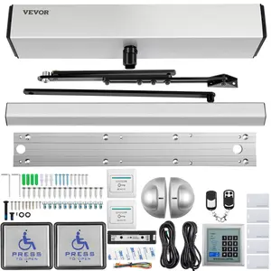 VEVOR Automatic Door Opener, 100-240V for Max. 220lbs Doors, Swing Door Operator for Disabilities with 2 Wireless Remotes, Keypad, 2 Exit Buttons, 5 ID Cards, 2 Stainless Steel Push Buttons, CE Listed