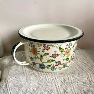 Vintage Floral Pattern Bowl with Lid, Perfect for Soup Rice Noodles, Ideal for Outdoor Picnics and Festive Celebrations