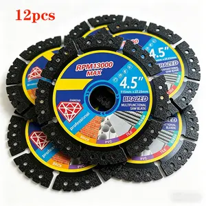 115mm 4.5'' multifunctional angle grinder blades in 3/6/9/12 packs. Ideal for dry cutting, it efficiently cuts metal, cast iron, tile, stone, plastic and marble.