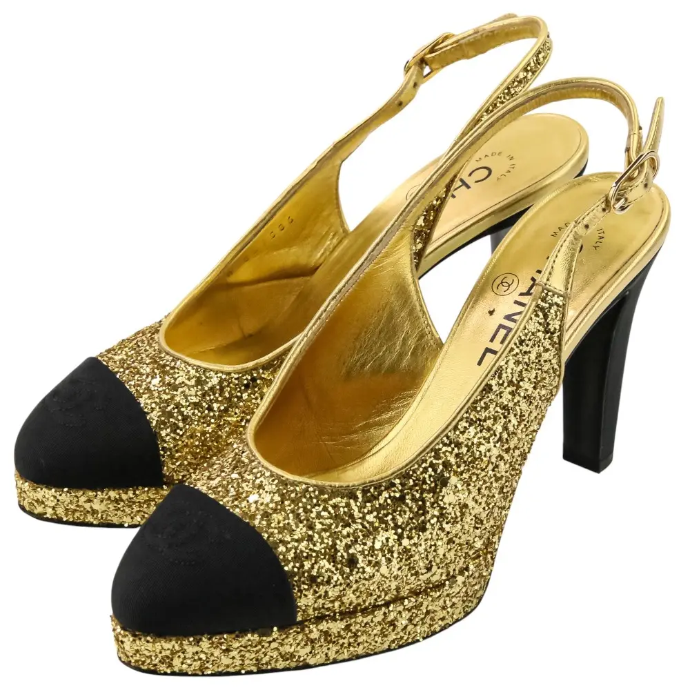 Pre-owned CHANEL Other Small Leather Goods Coco Mark Glitter Slingback Pumps